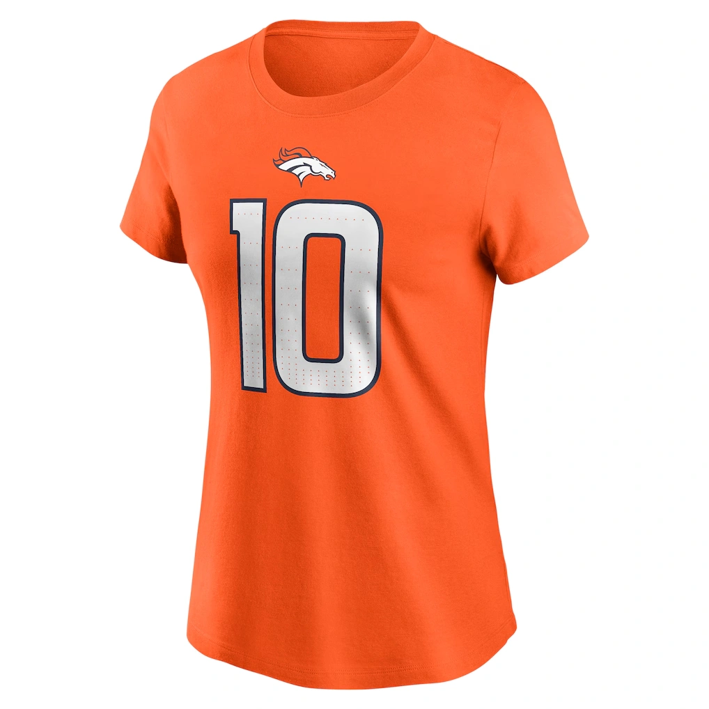 Women's Denver Broncos Bo Nix Nike Orange Name & Number T-Shirt