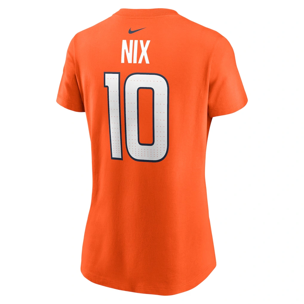 Women's Denver Broncos Bo Nix Nike Orange Name & Number T-Shirt