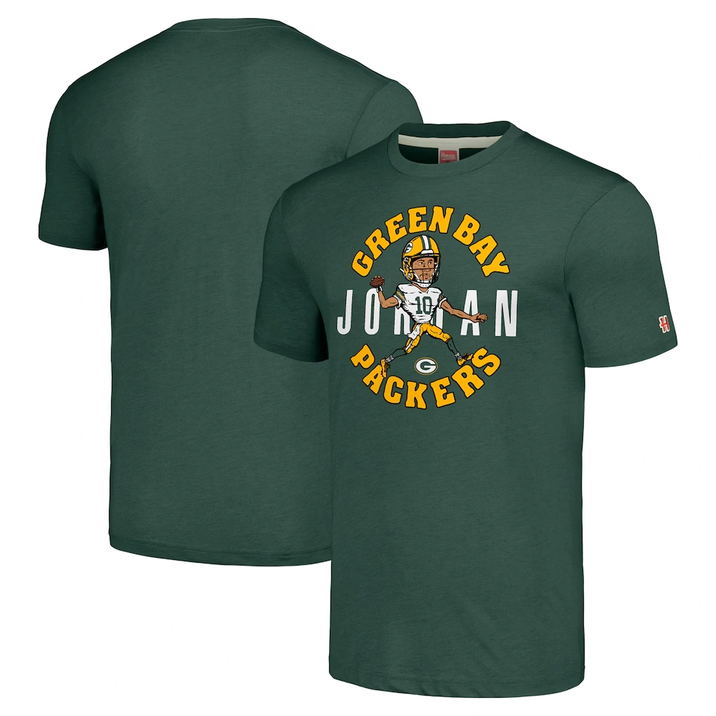 Unisex Green Bay Packers Jordan Love Homage Green Caricature Player Tri-Blend T-Shirt