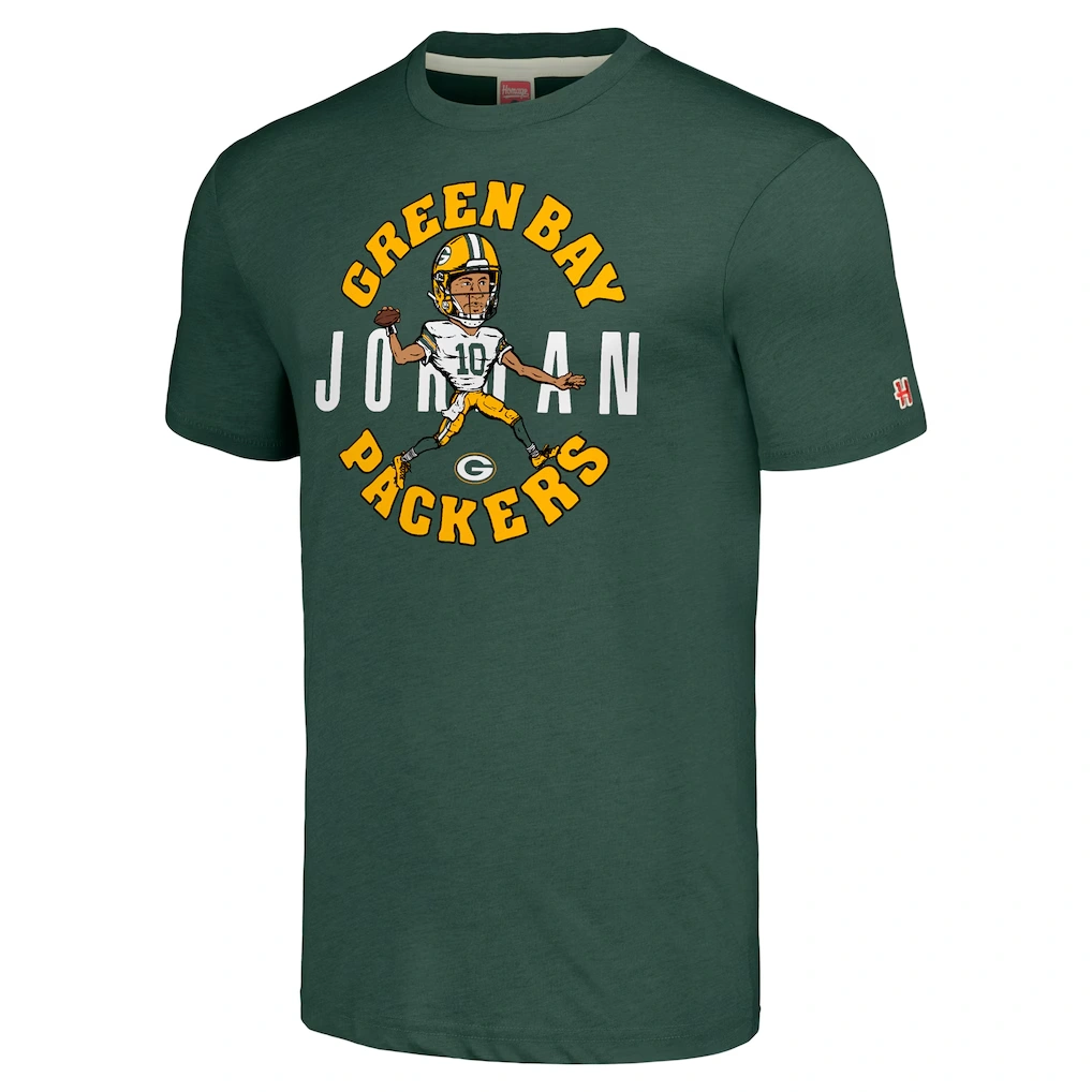 Unisex Green Bay Packers Jordan Love Homage Green Caricature Player Tri-Blend T-Shirt