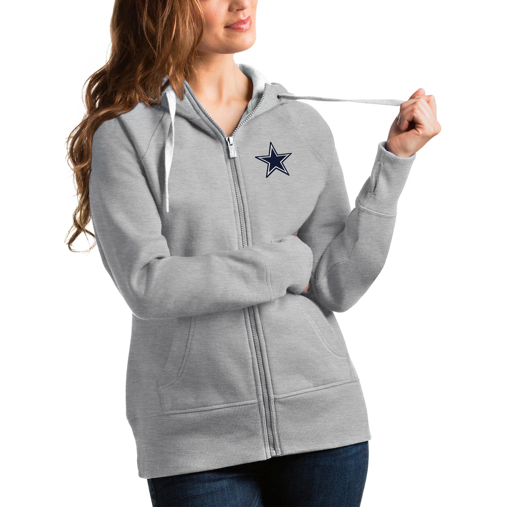 Women's Dallas Cowboys Antigua Heathered Gray Victory Full-Zip Hoodie
