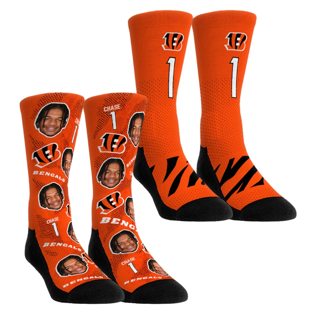 Unisex Cincinnati Bengals Ja'Marr Chase Rock Em Socks Player Football Guy Two-Pack Crew Sock Set