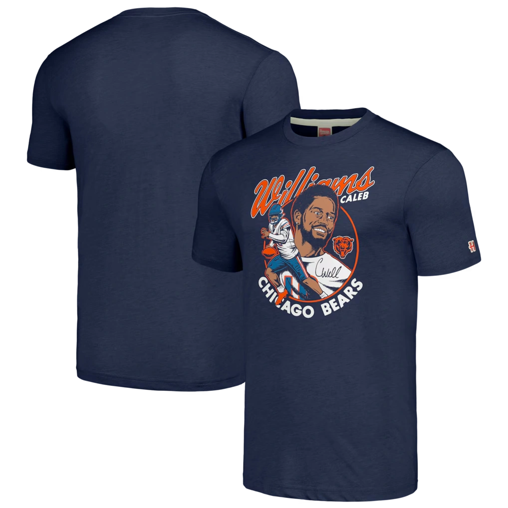 Unisex Chicago Bears Caleb Williams Homage Navy Caricature Player Tri-Blend T-Shirt