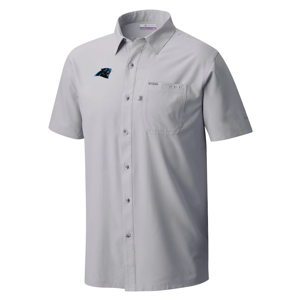 Men's Carolina Panthers Columbia Gray Slack Tide Omni-Wick Button-Up Camp Shirt