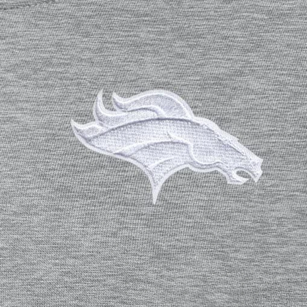 Women's Denver Broncos Antigua Heather Gray Victory Crew Pullover Sweatshirt