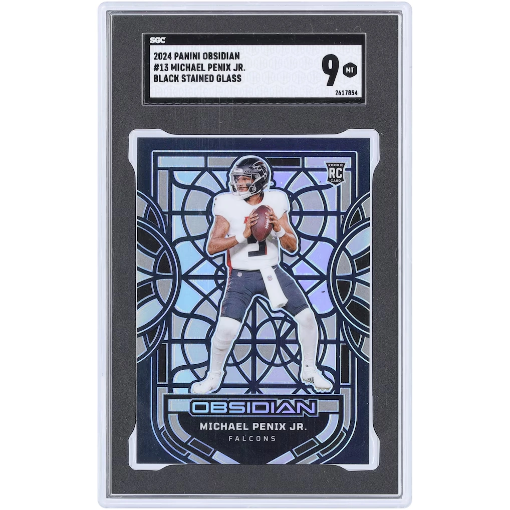 Michael Penix Jr. Atlanta Falcons 2024 Panini Obsidian Black Stained Glass #13 SGC Authenticated 9 Rookie Card
