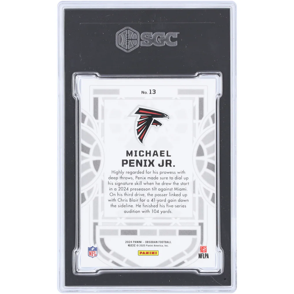 Michael Penix Jr. Atlanta Falcons 2024 Panini Obsidian Black Stained Glass #13 SGC Authenticated 9 Rookie Card