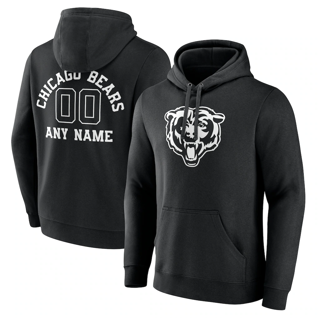 Men's Chicago Bears Black Personalized Name & Number Pullover Hoodie