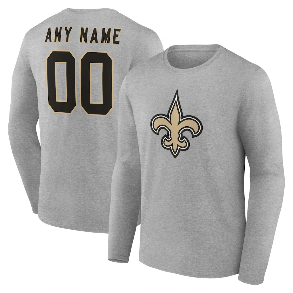 Men's New Orleans Saints Gray Team Authentic Custom Name & Number Long Sleeve T-Shirt
