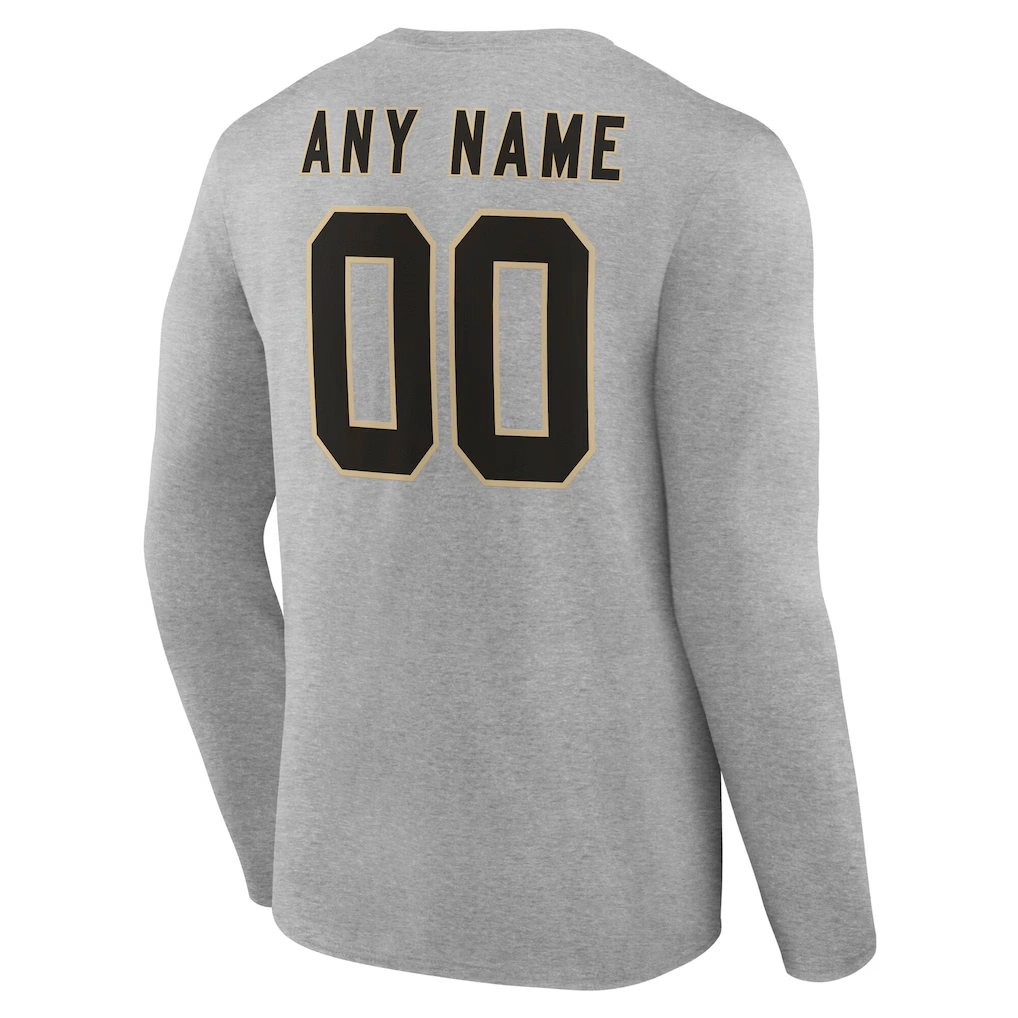 Men's New Orleans Saints Gray Team Authentic Custom Name & Number Long Sleeve T-Shirt