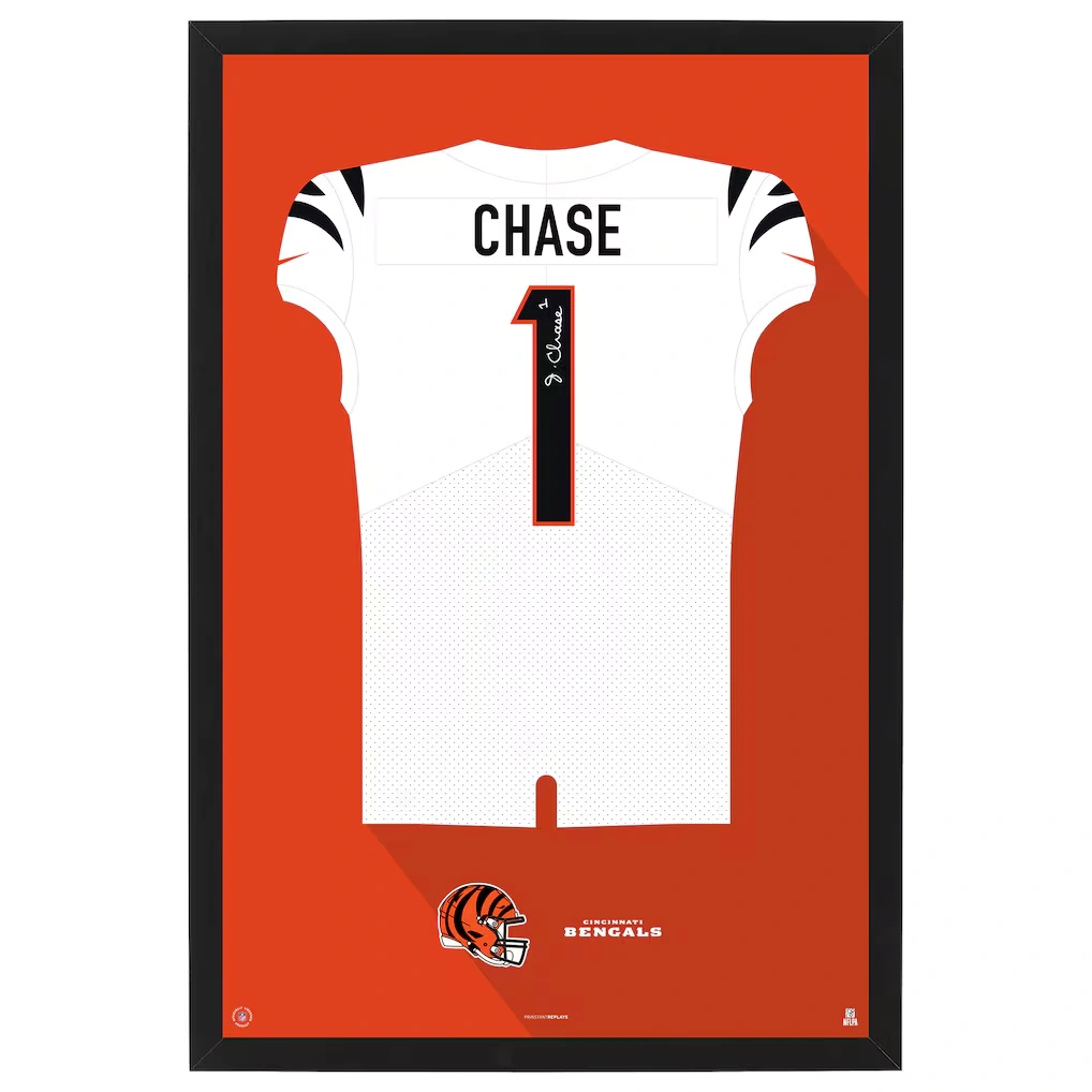 Cincinnati Bengals Ja'Marr Chase Away Jersey Framed Art Print