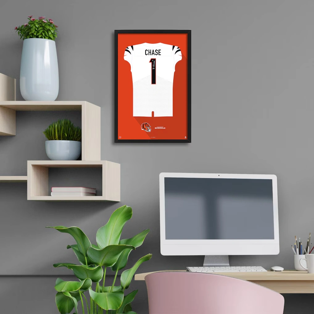 Cincinnati Bengals Ja'Marr Chase Away Jersey Framed Art Print