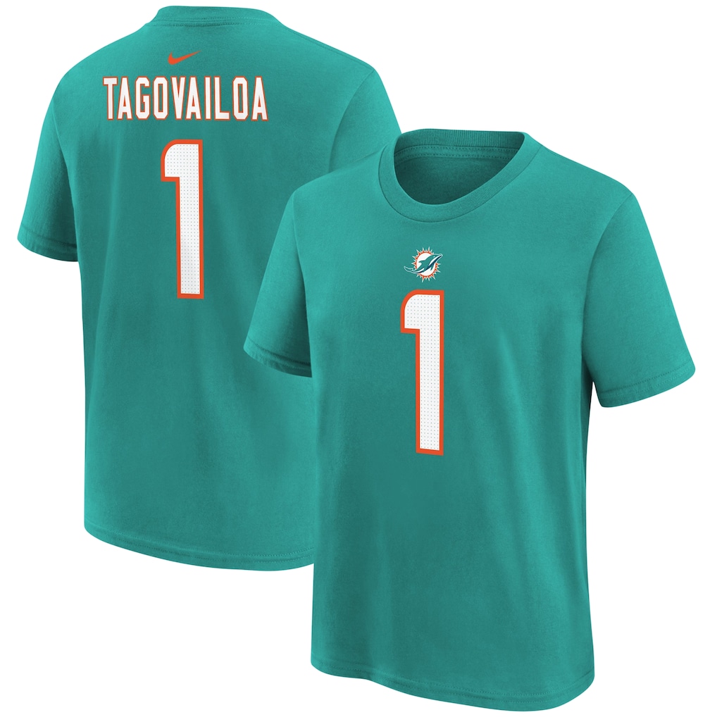 Youth Miami Dolphins Tua Tagovailoa Aqua Nike Player Name & Number T-Shirt