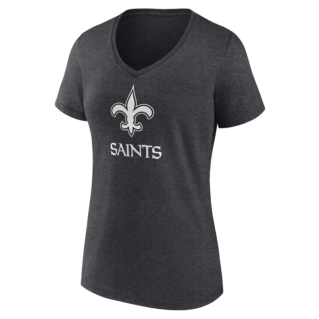 Women's New Orleans Saints Charcoal Personalized Name & Number Monochrome V-Neck Long Sleeve T-Shirt