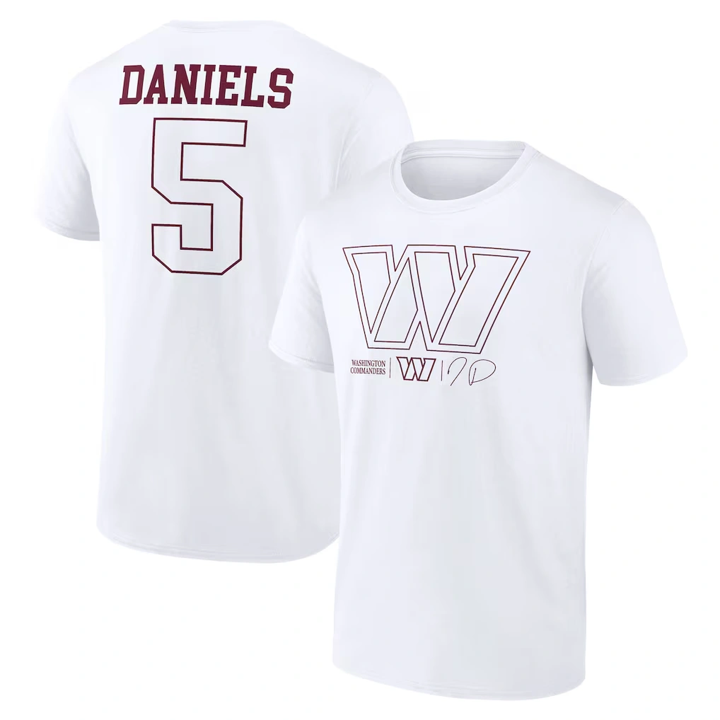 Men's Washington Commanders Jayden Daniels White Tonal Name & Number T-Shirt