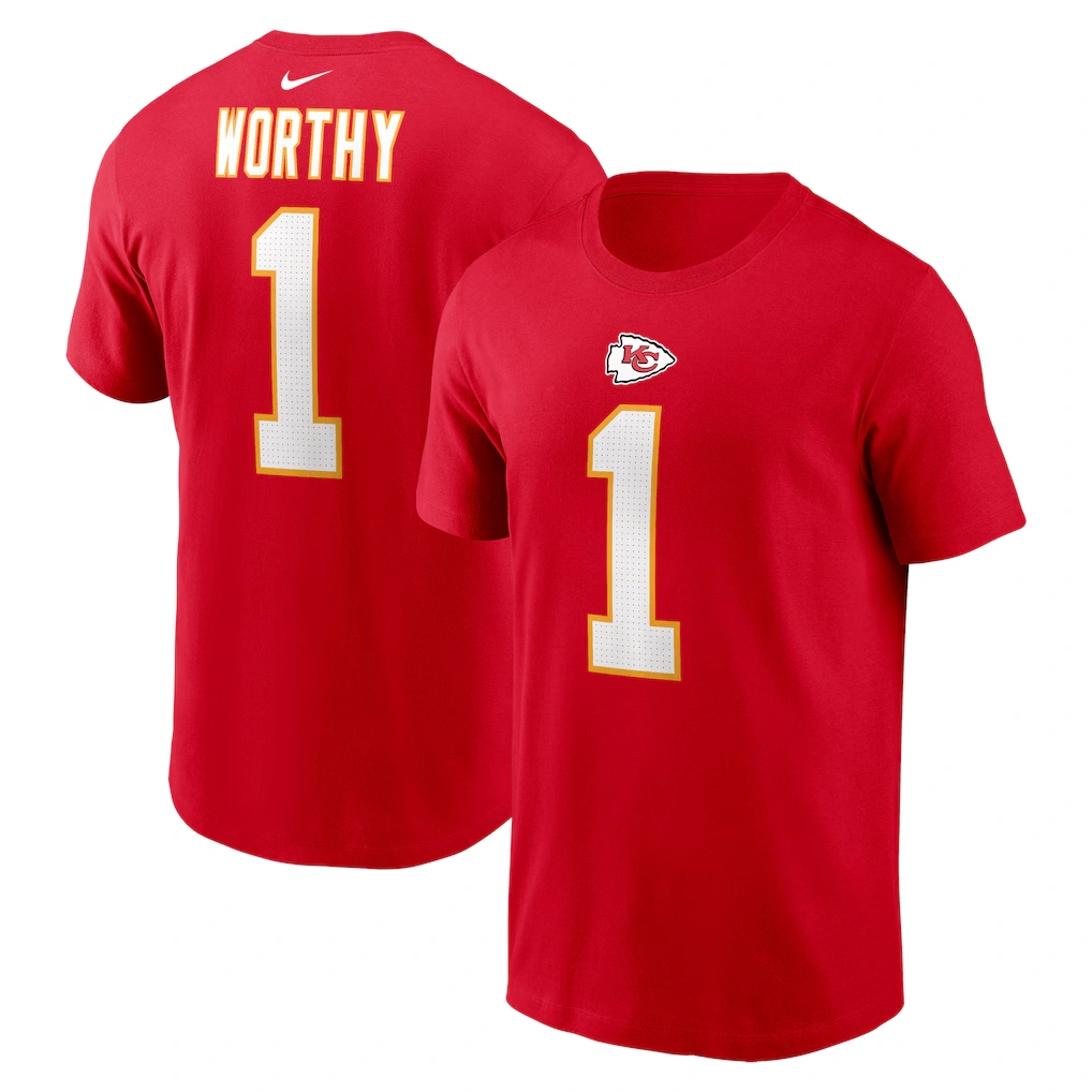 Men's Kansas City Chiefs Xavier Worthy Nike Red Name & Number T-Shirt