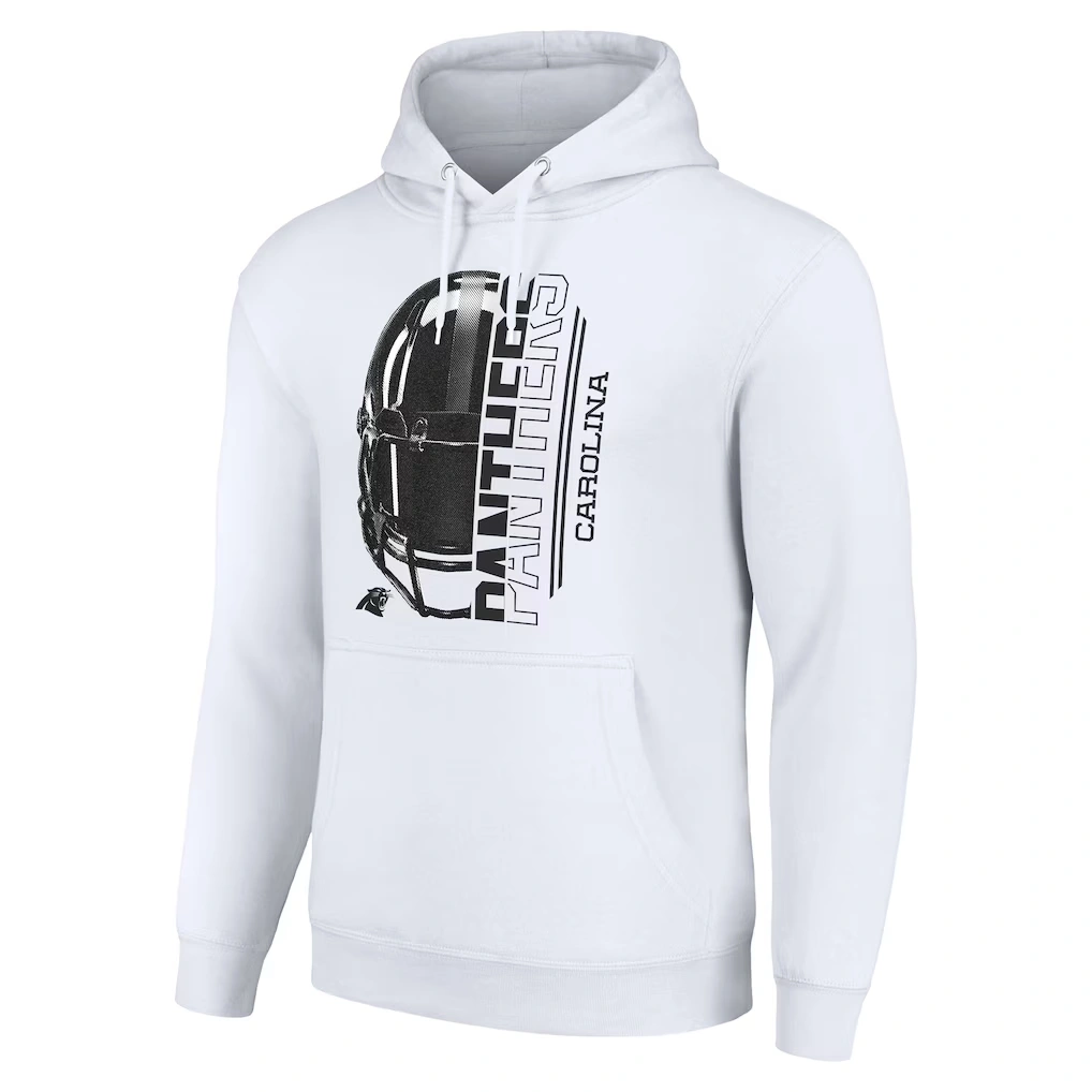 Unisex Carolina Panthers Starter White Half Helmet Logo Pullover Hoodie