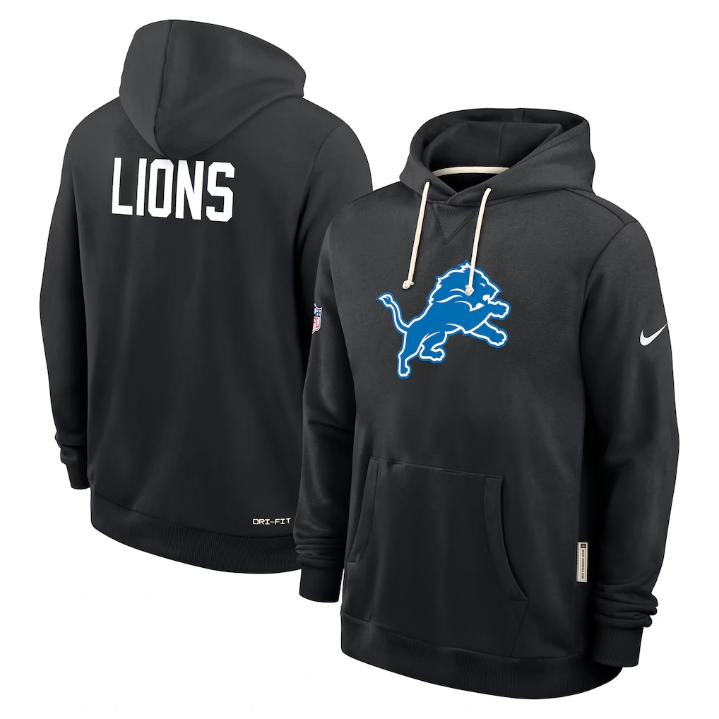 Men's Detroit Lions Nike Black Sideline Standard Issue Alt 2 Dri-FIT Hoodie