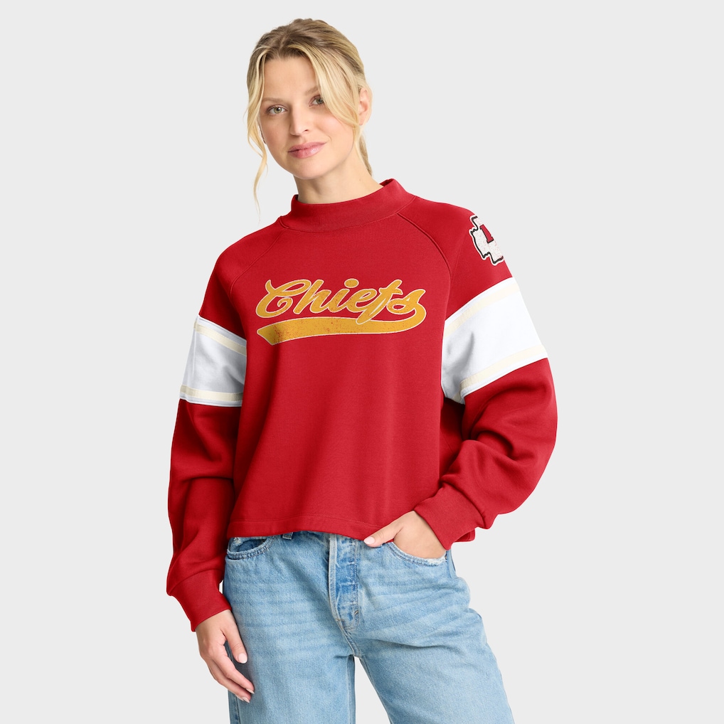 Women's Kansas City Chiefs Fanatics Red Oversized Hometown Toss Sweep Mock Neck Pullover