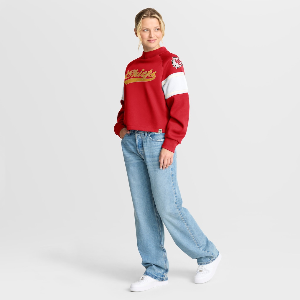 Women's Kansas City Chiefs Fanatics Red Oversized Hometown Toss Sweep Mock Neck Pullover