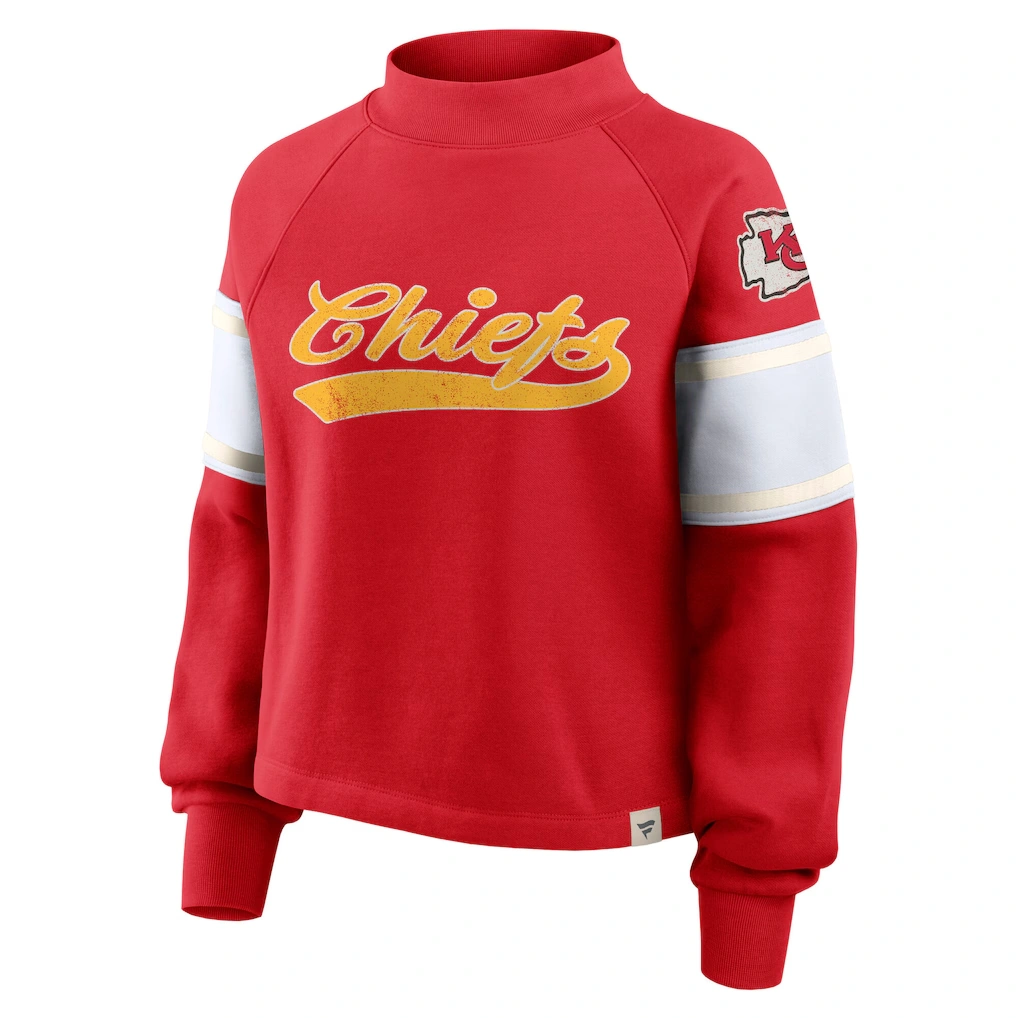 Women's Kansas City Chiefs Fanatics Red Oversized Hometown Toss Sweep Mock Neck Pullover