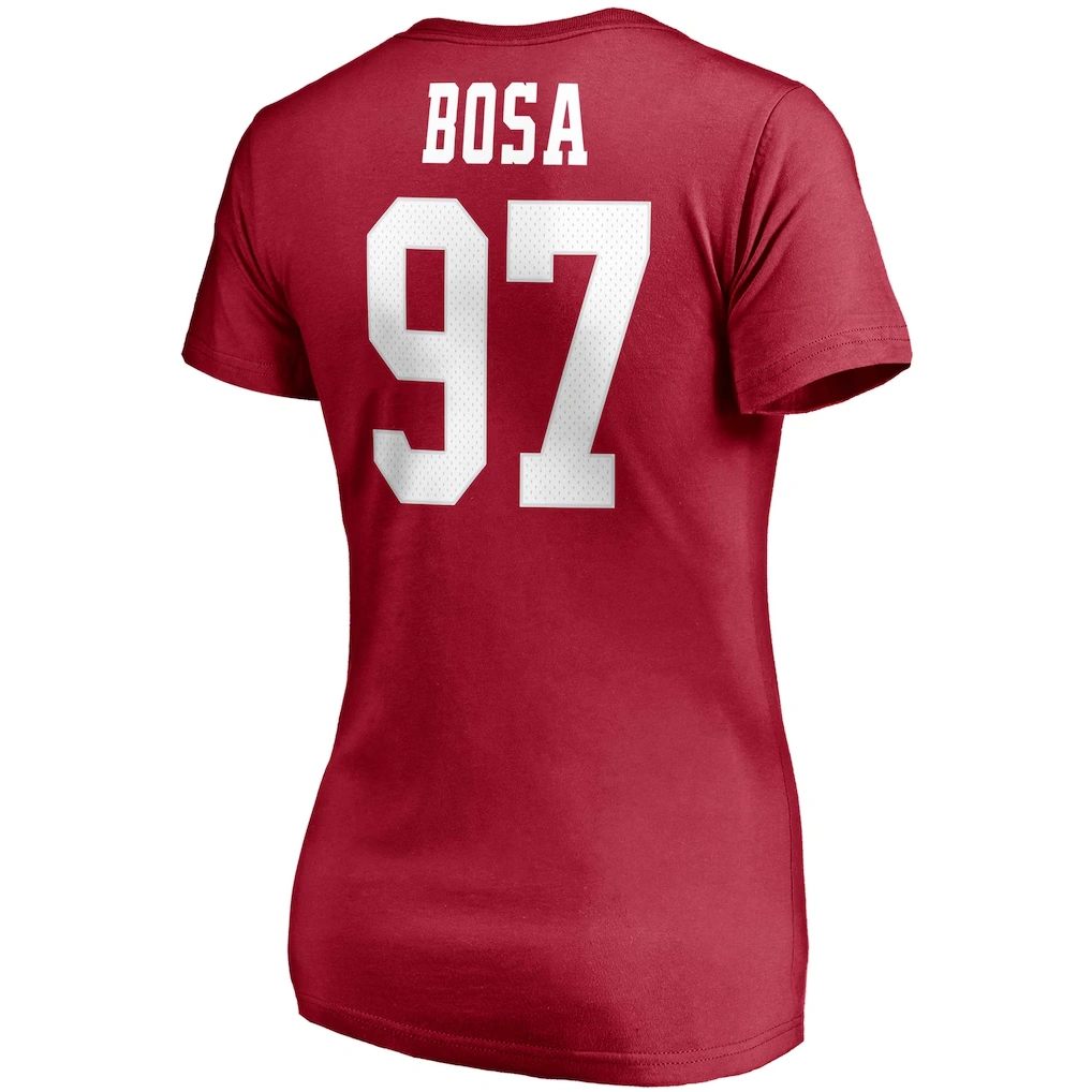 Women's San Francisco 49ers Nick Bosa Fanatics Scarlet Player Icon Name & Number V-Neck T-Shirt