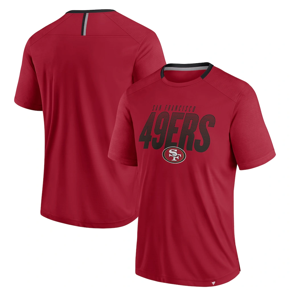 Men's San Francisco 49ers Fanatics Scarlet Defender Fade Slant T-Shirt