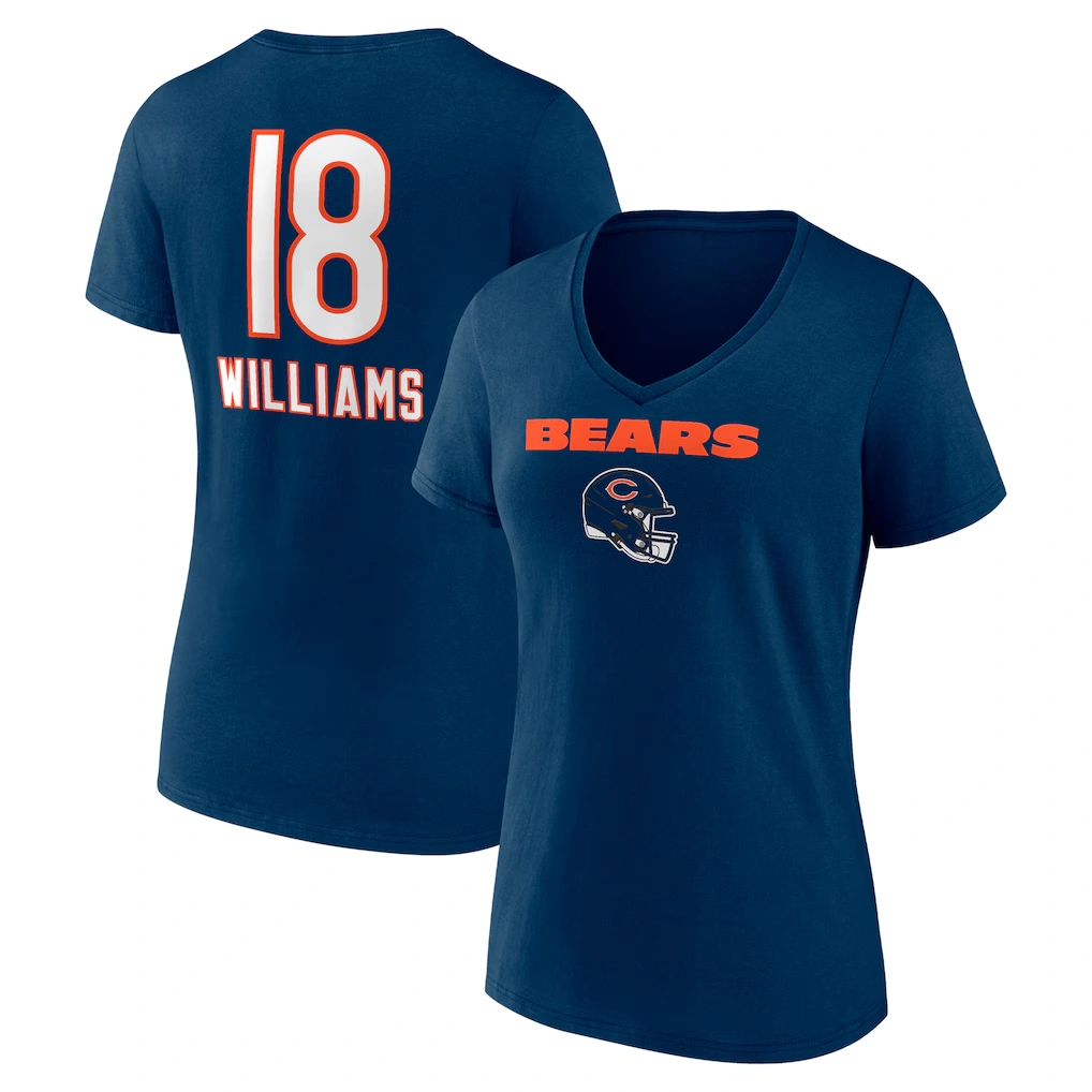 Women's Chicago Bears Caleb Williams Navy Name & Number Team Wordmark V-Neck T-Shirt