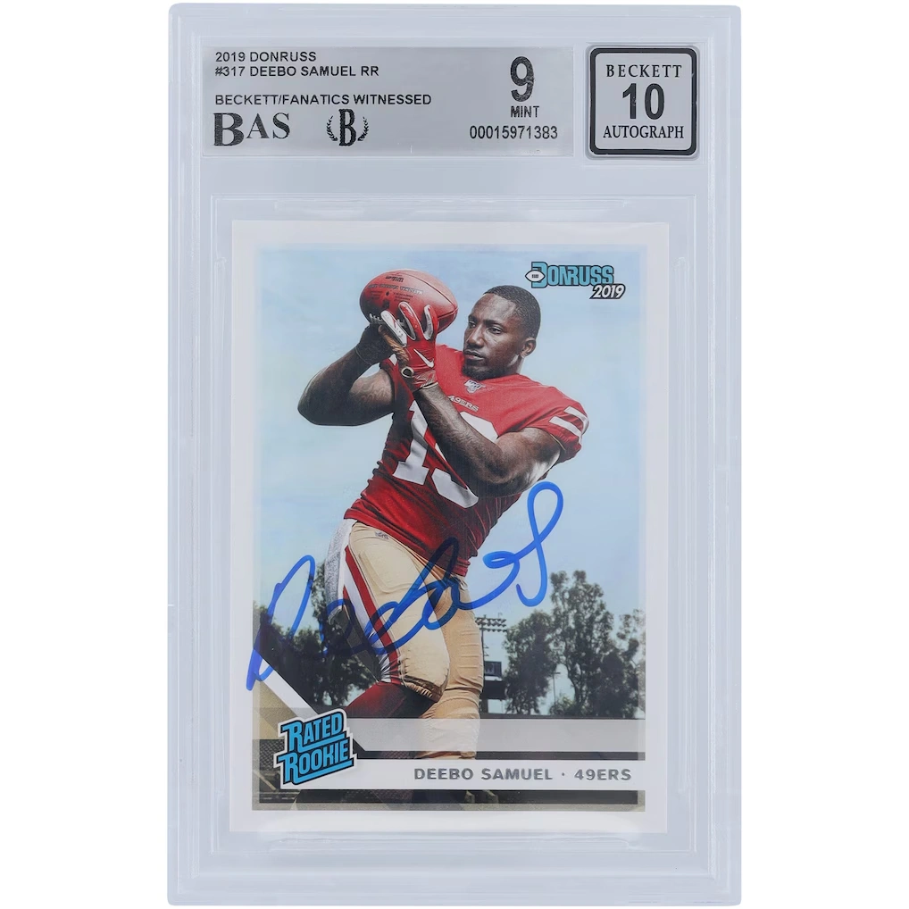 Deebo Samuel San Francisco 49ers Autographed 2019 Panini Donruss Rated Rookie #317 Beckett Fanatics Witnessed Authenticated 9/10 Rookie Card