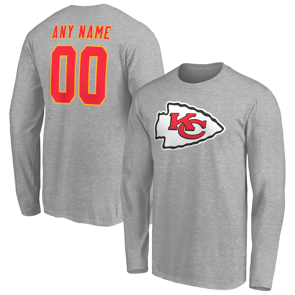 Men's Kansas City Chiefs Gray Team Authentic Custom Long Sleeve T-Shirt