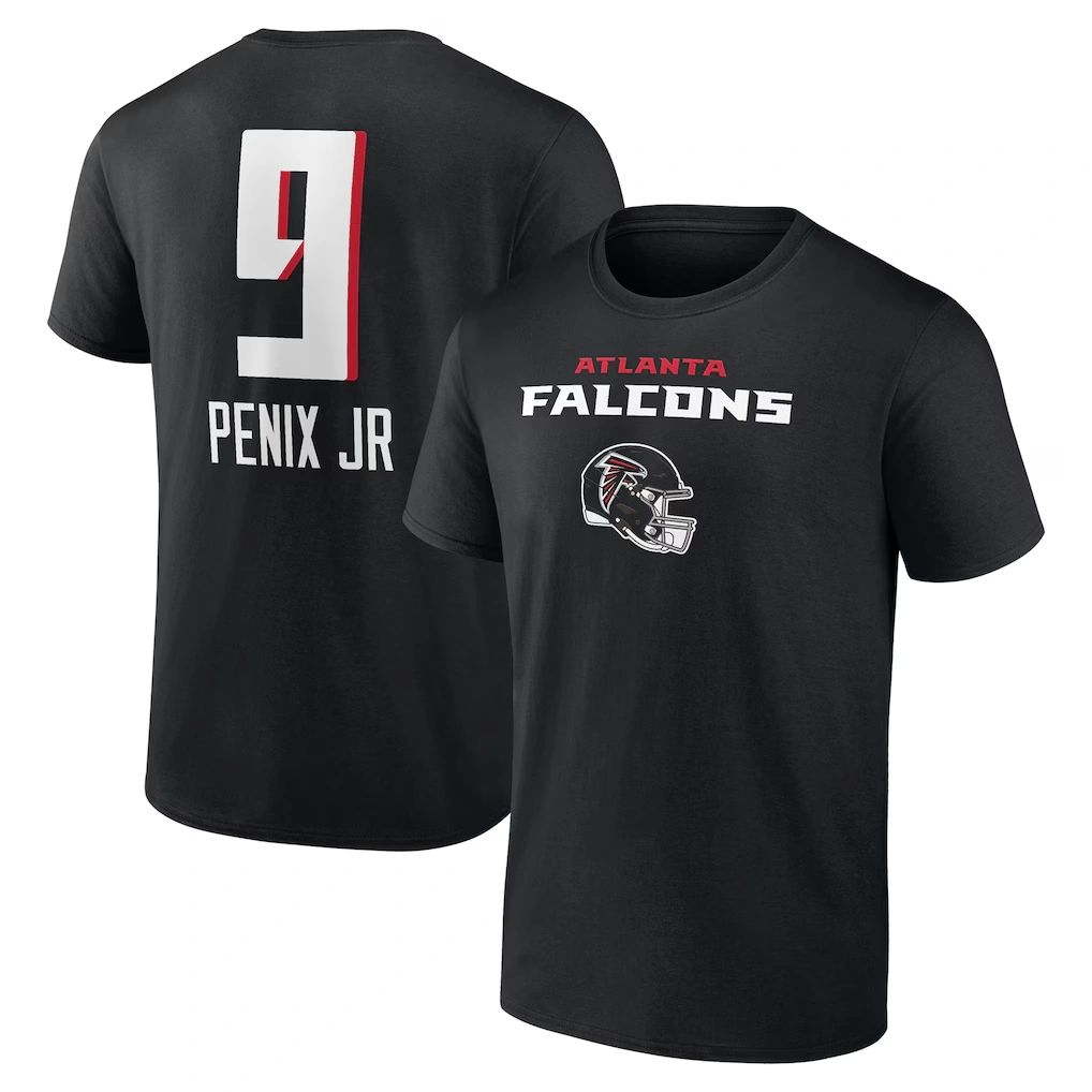 Men's Atlanta Falcons Michael Penix Jr. Black Name & Number Team Wordmark T-Shirt