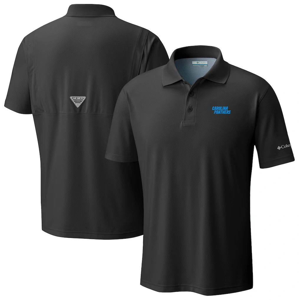 Men's Carolina Panthers Columbia Black Low Drag Offshore Polo