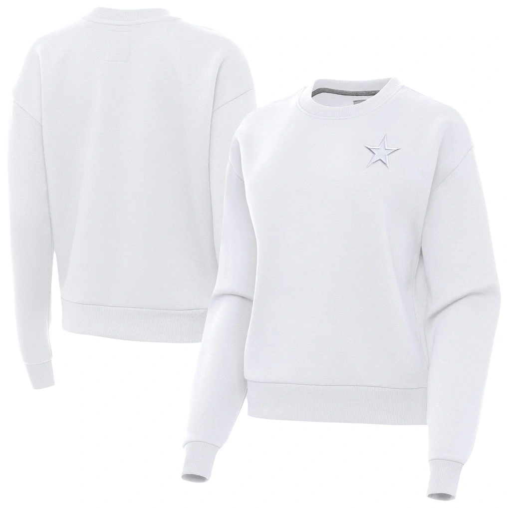 Women's Dallas Cowboys Antigua White Victory Crew Pullover Sweatshirt