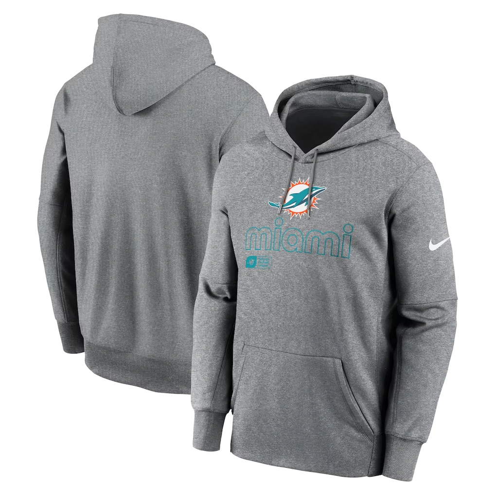 Men's Miami Dolphins Nike Heather Gray Big & Tall Performance Pullover Hoodie