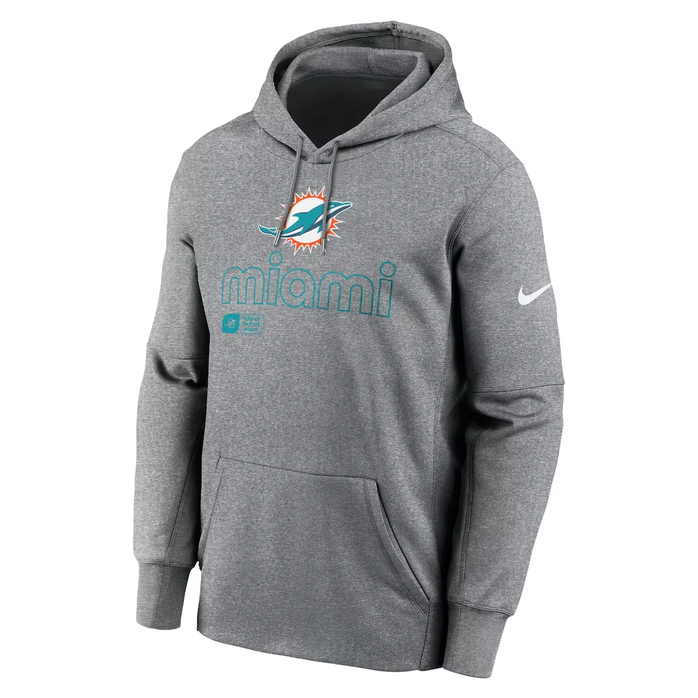 Men's Miami Dolphins Nike Heather Gray Big & Tall Performance Pullover Hoodie