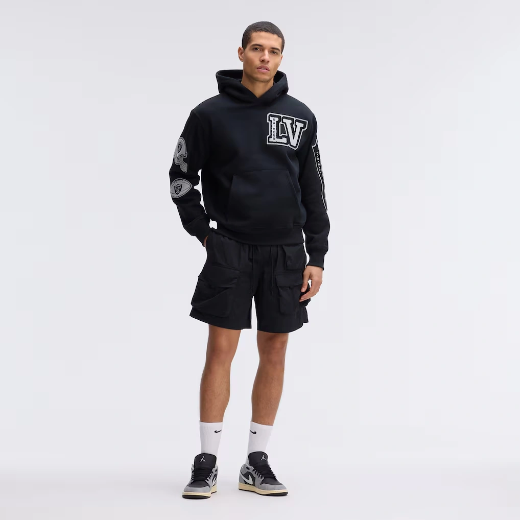 Las Vegas Raiders Fanatics Black IconicFleece Letterman Hoodie