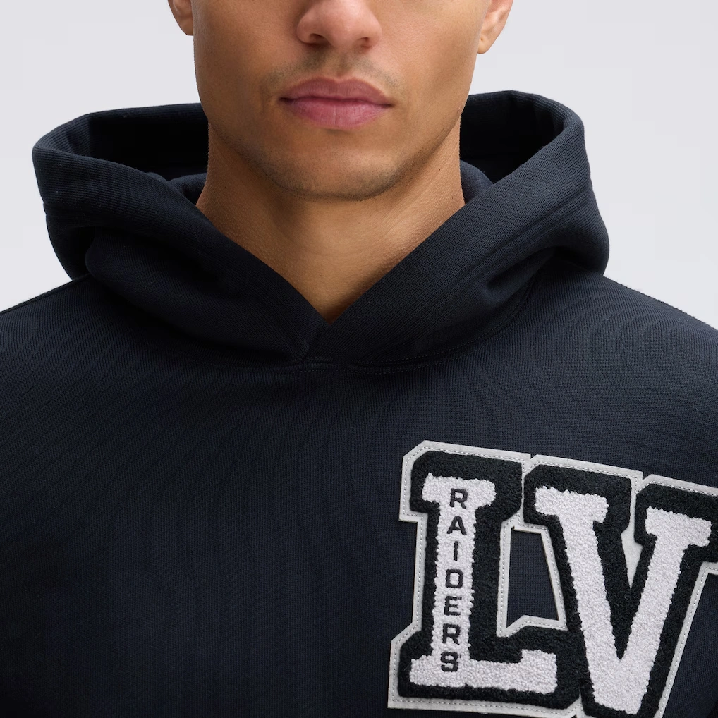 Las Vegas Raiders Fanatics Black IconicFleece Letterman Hoodie