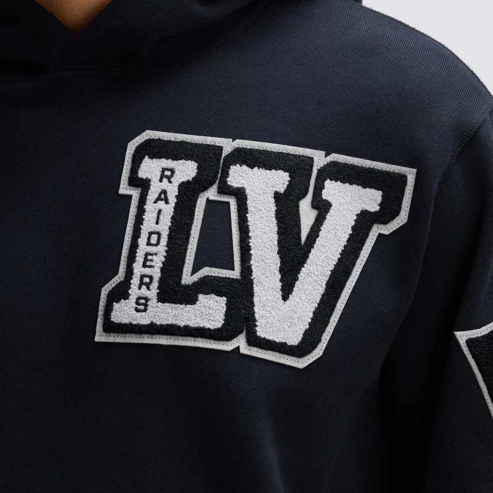 Las Vegas Raiders Fanatics Black IconicFleece Letterman Hoodie