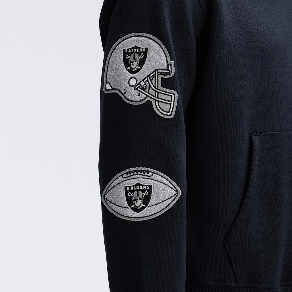 Las Vegas Raiders Fanatics Black IconicFleece Letterman Hoodie