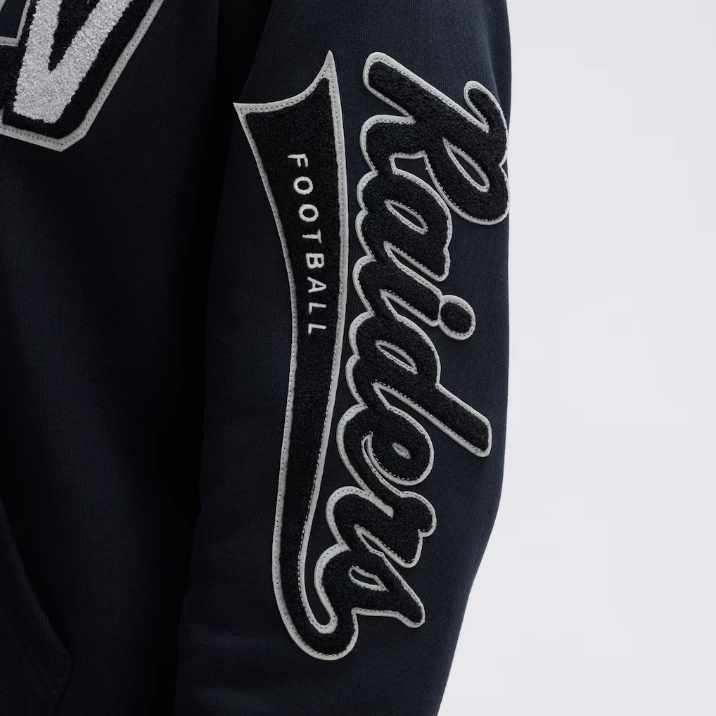 Las Vegas Raiders Fanatics Black IconicFleece Letterman Hoodie