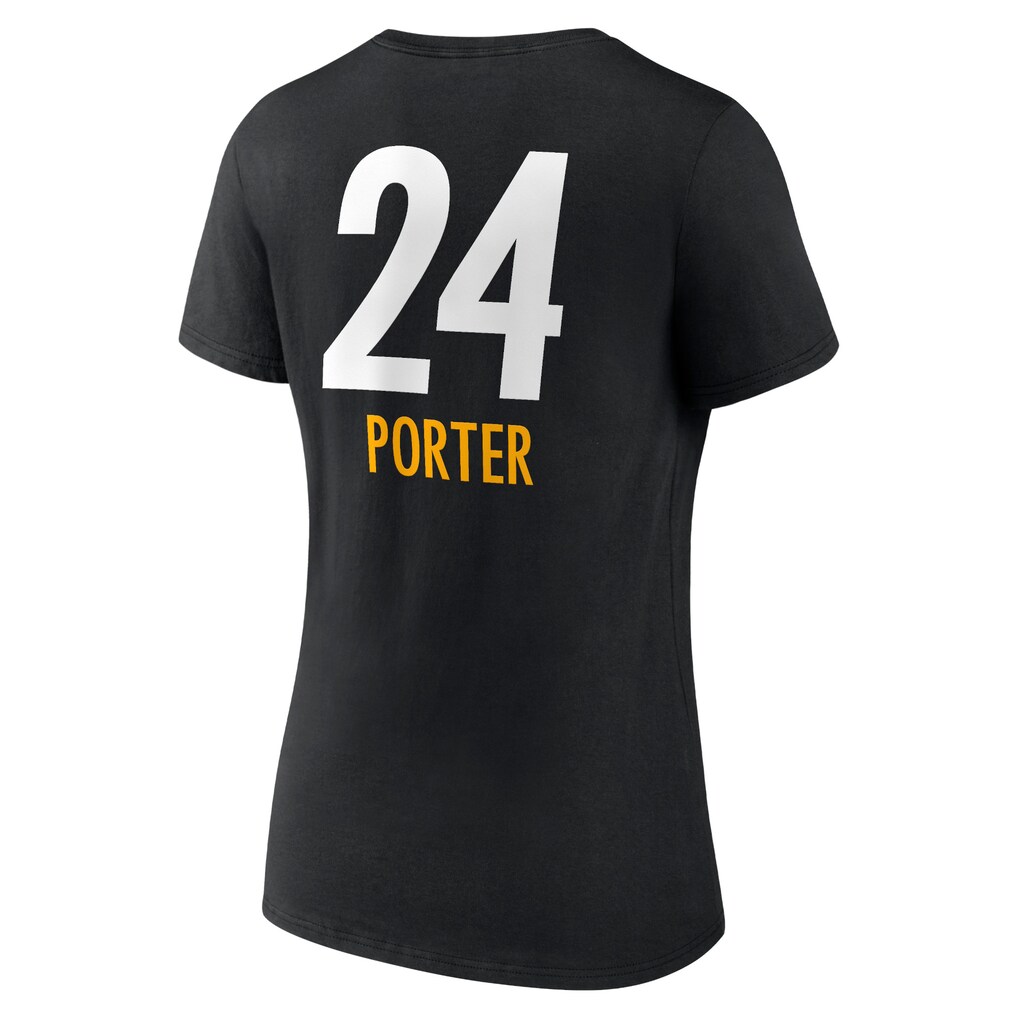 Women's Pittsburgh Steelers Joey Porter Jr. Black Team Wordmark Player Name & Number V-Neck T-Shirt