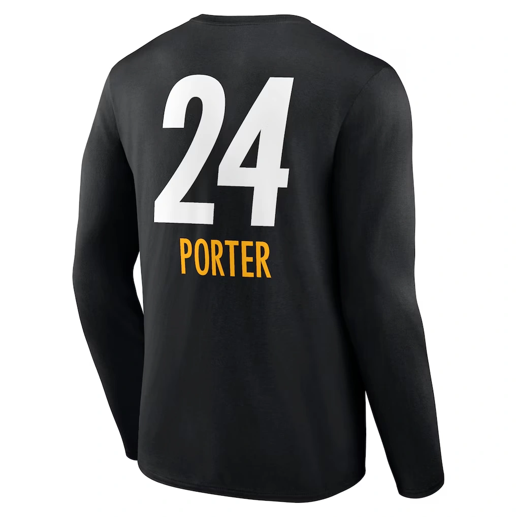 Men's Pittsburgh Steelers Joey Porter Jr. Black Team Wordmark Player Name & Number Long Sleeve T-Shirt