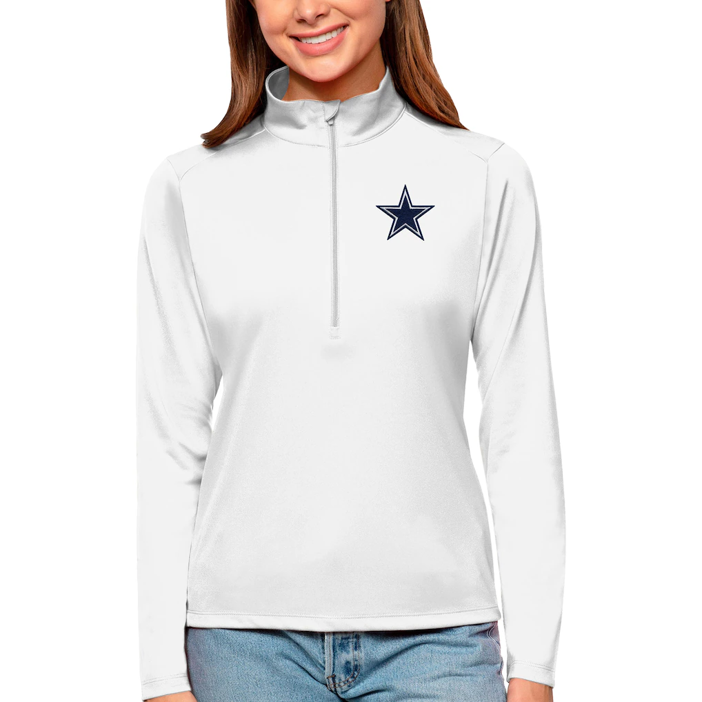 Women's Dallas Cowboys Antigua White Tribute Half-Zip Top