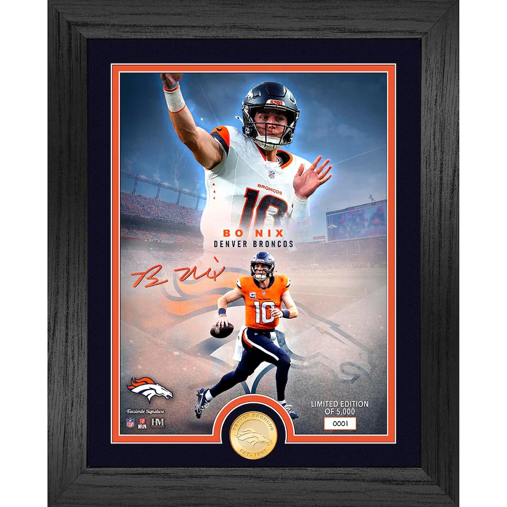 Denver Broncos Bo Nix Highland Mint 13" x 16" Legends Bronze Coin Photo Mint