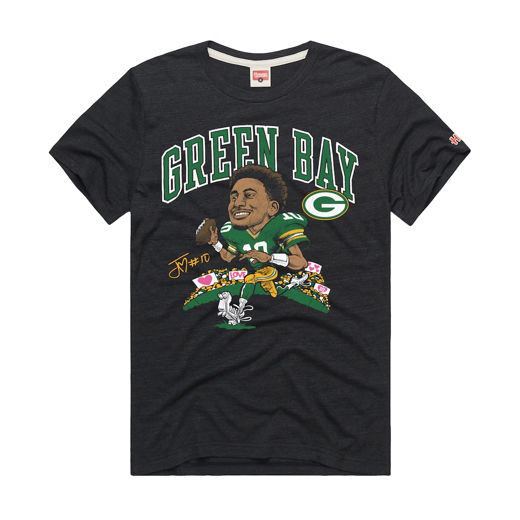 Unisex Green Bay Packers Jordan Love Homage Charcoal Caricature Player Graphic Tri-Blend T-Shirt