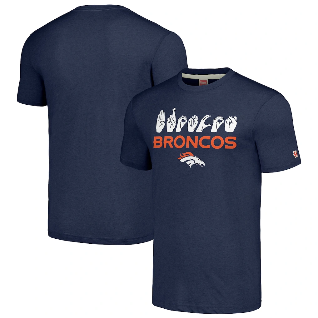 Unisex Denver Broncos Homage Navy The NFL ASL Collection by Love Sign American Sign Language T-Shirt