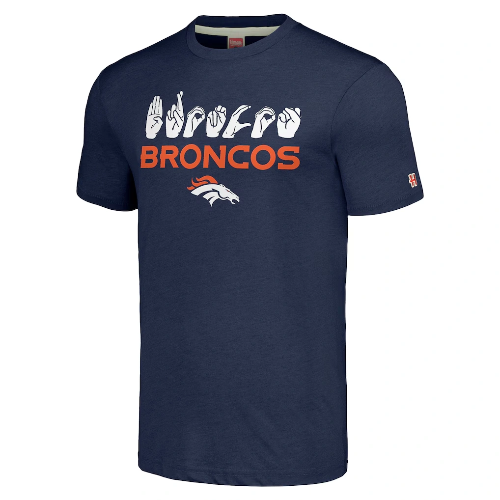 Unisex Denver Broncos Homage Navy The NFL ASL Collection by Love Sign American Sign Language T-Shirt