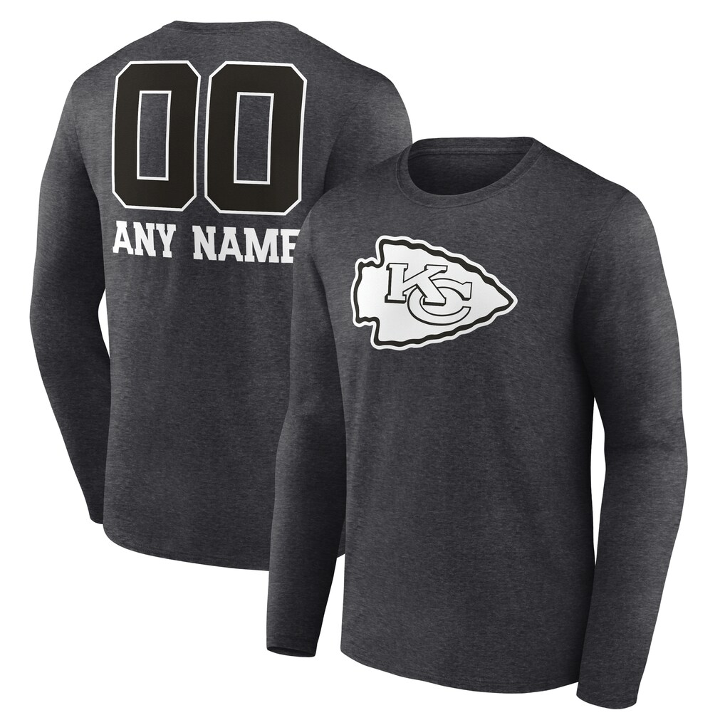 Men's Kansas City Chiefs Charcoal Personalized Name & Number Monochrome Long Sleeve T-Shirt