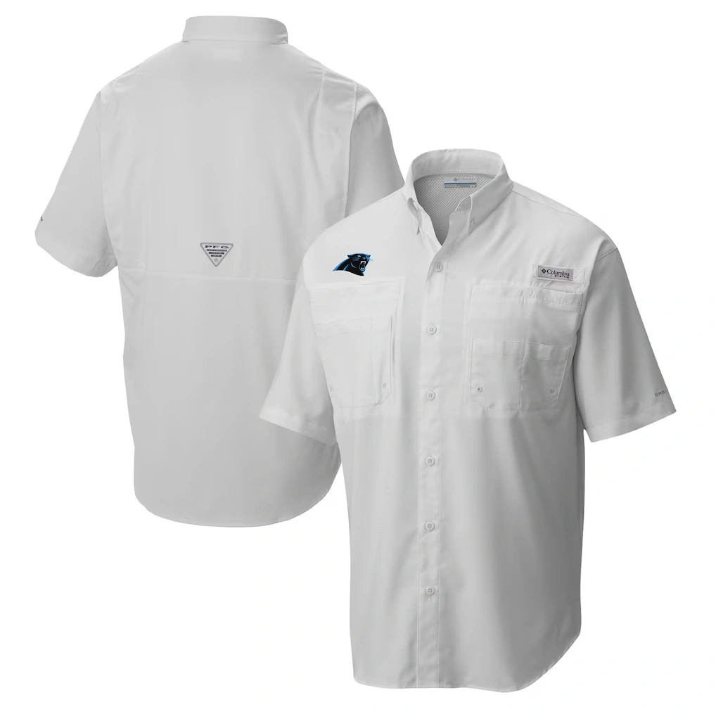 Men's Carolina Panthers Columbia White Tamiami Omni-Shade Button-Down Shirt