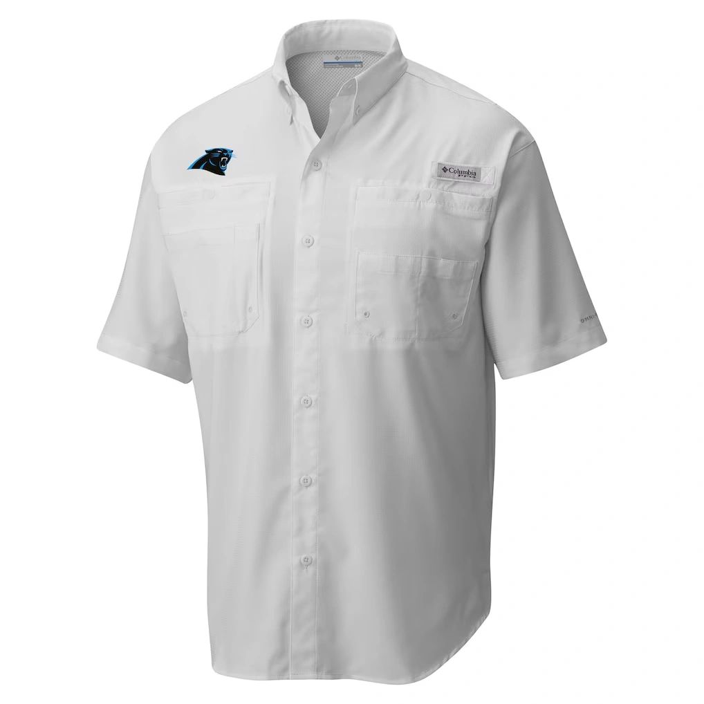 Men's Carolina Panthers Columbia White Tamiami Omni-Shade Button-Down Shirt